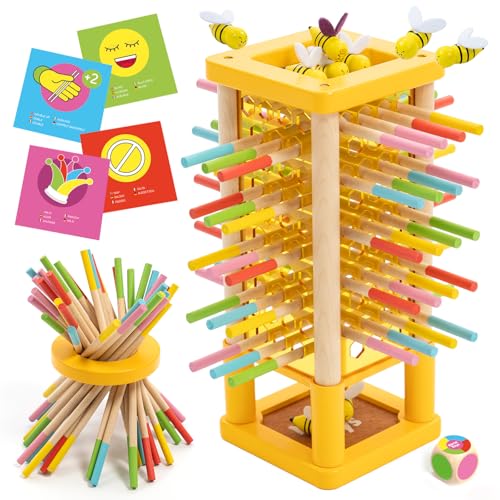 Nene Toys BEEFALL Conjunto de mesa Montessori para crianças de 3 4 5 6 anos, brinquedo educativo de madeira com pauzinhos, dados e cartas, presente didático 3-9 anos para meninas e meninos, motocicleta fina