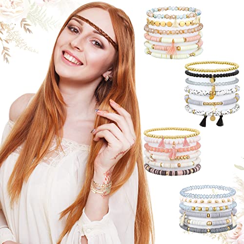 Jadive 4 Sets 24 Pcs Bohemian Bracelets Bulk for Women Stackable Boho Beaded Stretch Bracelets Heishi Clay Boho Jewelry for Teen Girls Women Y2k Aesthetic Jewelry Gifts3