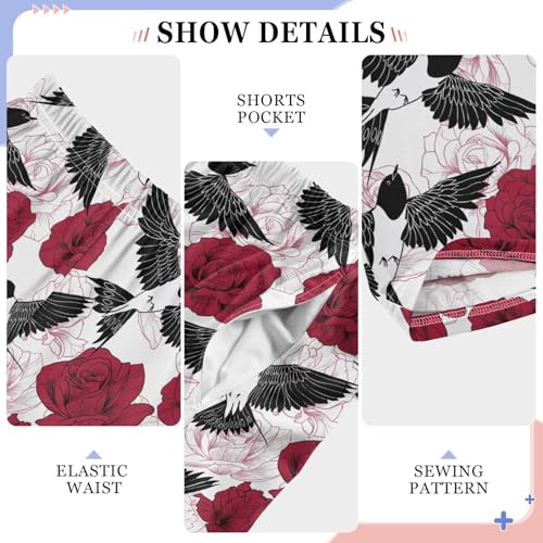 Bird Rose Flowers Boys Long Pants Soft Trousers Elastic Waist Kids Lounge Bottoms with Pockets S-XL4