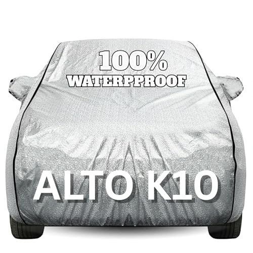 Image of Waterproof Car Body Cover - 100% Water Proof Custom Fit New Car Covers, Outdoor Full Protecting Cover for Alto K10 (All Models) with Free Storage Bag - UV, Rain & Dust, All Weather Protection