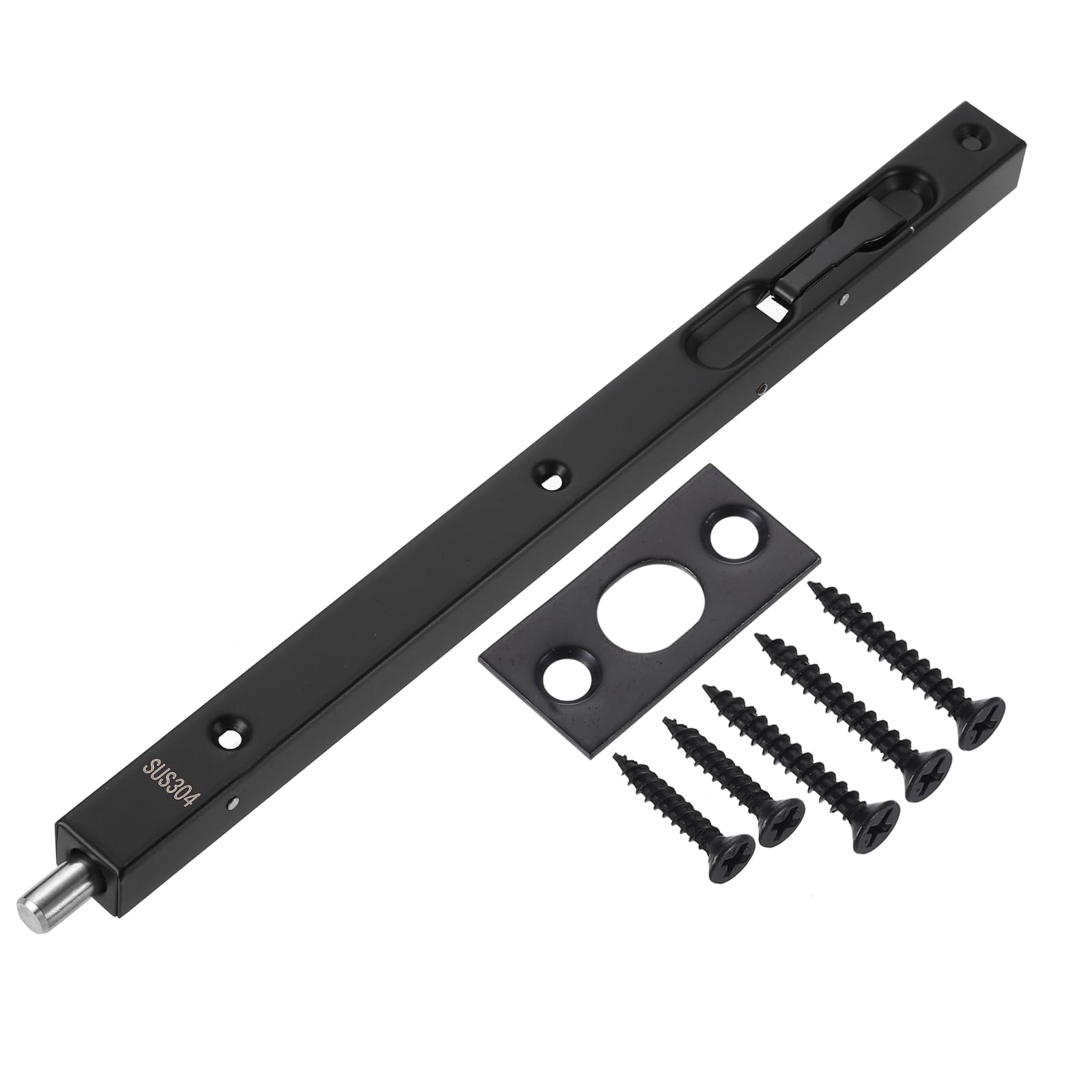 sourcing map Flush Bolt, 12-inch 304 Stainless Steel Security Door Guard Lever Action Latch Slide Lock, Black