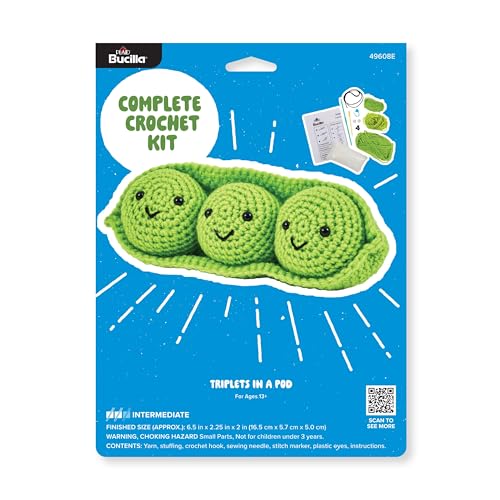 Image of Bucilla Complete Crochet Kit, Triplets in a Pod, 5 inch