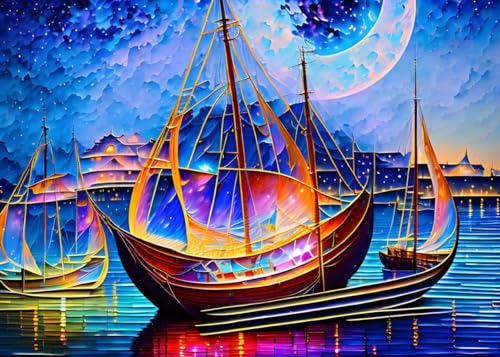 Toile murale bateaux au clair de lune Meechi 50x70 cm sans cadre