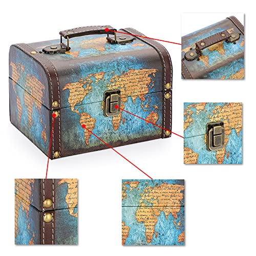 Elldoo Decorative Treasure Chest Box, Wooden + Pu Leather Storage Box For Jewelry Trinkets, Keepsakes Box For Girls Women Gifts (Green Map Pattern) #TOP2