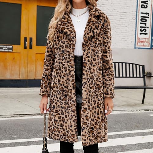 Womens Faux Fur Long Jackets Leopard Print Fleece Coat Loose Fit Open Front Cardigan Overcoat2