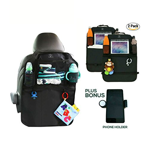 Kick Mats Back Seat Protector- Backseat Car Organizer Storage ipad holder for Auto SUV JEEP
