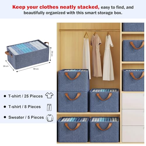 Image of Prime Pick Storage Box Foldable Cloth Organizer Breathable Non Woven Fabric Washable Durable Clothing Storage Bin with Reinforced Handles Wardrobe Organizer Blue XL Size Pack of 1