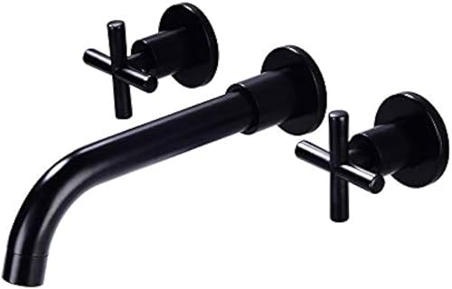 Grifo de ducha negro de 2 manijas montado en la pared, alcance de 8.189 in, sistema de cartucho de disco de cerámica sin goteo