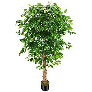 6ft Artificial Ficus Silk Tree (72in) with Plastic Nursery Pot Faux Tree, Fake Plant for Office House Farmhouse Living Room Home Decor (Indoor/Outdoor)