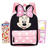 Disney Minnie Mouse Backpack for Girls Toddlers Kids - Bundle with 12' Preschool Toddler Backpack with Ears, Bow, and Stickers (Minnie Mouse School Supplies)