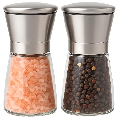 ZENO Salt and Pepper Grinder - Set of 2 | Salt and Pepper Mills | Stainless Steel Salt and Pepper Grinder Set | Pepper Grinder | Salt Grinder