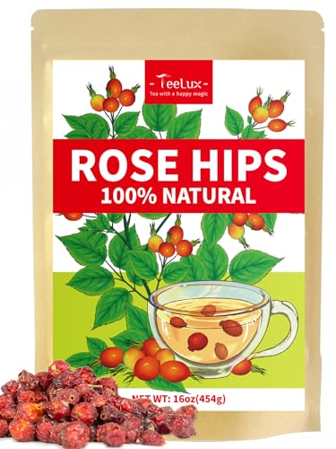 Image of TeeLux Rose Hips Tea, Premium Rosehip Herbal Tea, Dried Whole Rose Hips, Fruity Flavor and Aroma, 16oz