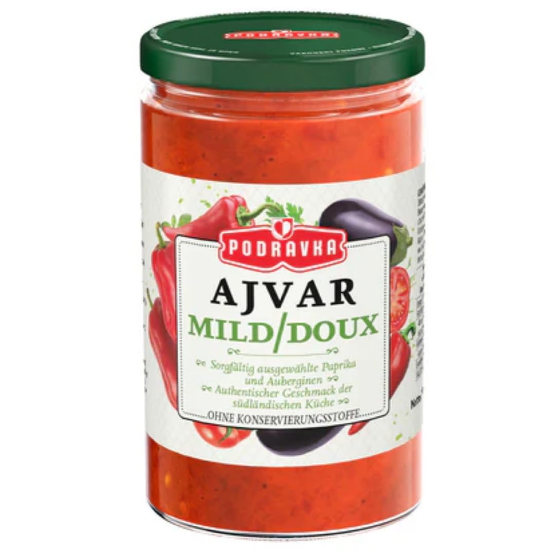 Ajvar Lot de 5 sauces à légumes en verre doux - Un délicieux plat d'accompagnement traditionnel pour sauce - 350 g