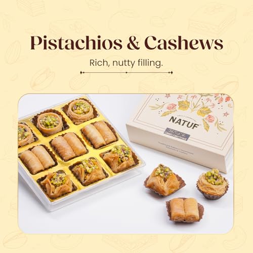 Image of NATUF Special Baklava 130 g (9 pcs) | Authentic Assorted Baklava with Pistachios, Cashews & Pure Ghee | Premium Sweet Perfect for Gifting to Friends & Family
