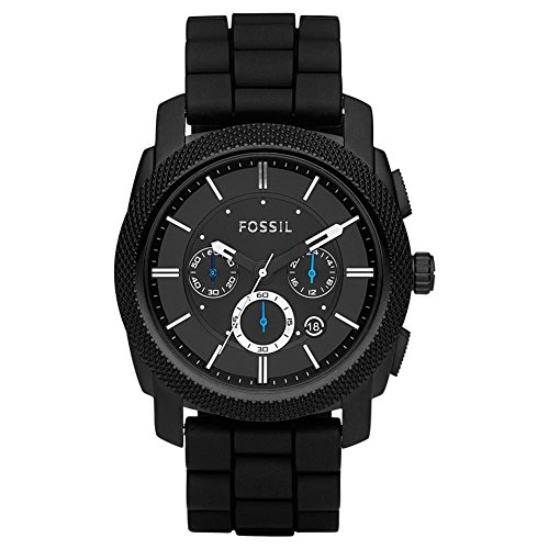 Fossil Machine uhr für Herren, Chronographenwerk mit Edelstahl- oder Lederarmband, Schwarz und Dunkelgrau, 45MM