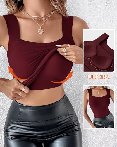 Image of CHICME Womens U Neck Shapewear Built-in Bra Tank High Strechy Sleeveless Slim Fit Tops Camisole Workout Tops