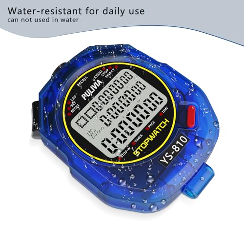 Image of Stopwatch Timer 10 Splits /Laps Digital Stop Watch for Sports, Countdown Alarm Clock Date Memory Recall Large Display, Stopwatch for Coaches PE-Teacher Referee (Blue, 10 Splits /laps)