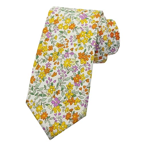 Image of Mantieqingway Men Skinny Tie Cotton Floral Necktie for Wedding Groomsmen Tie