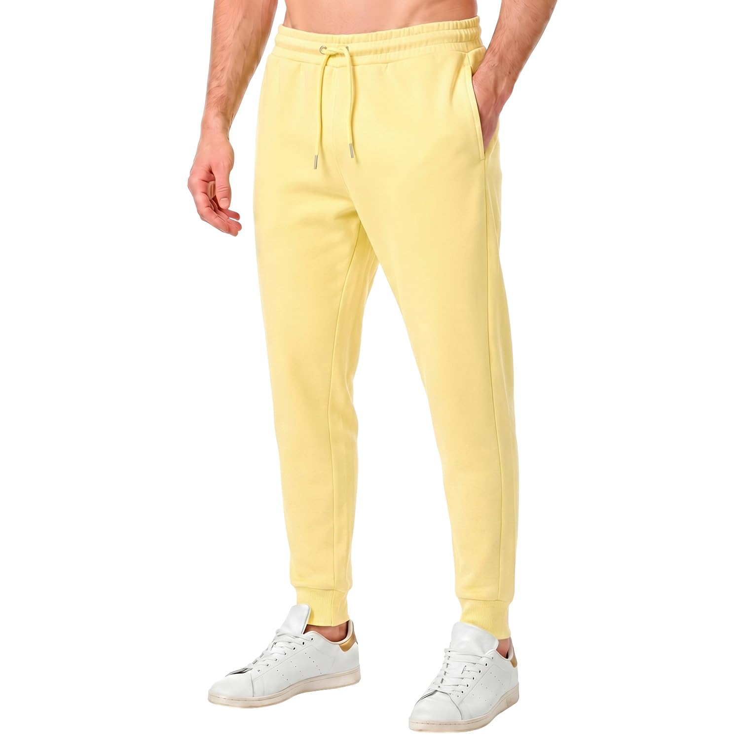 RIPT Men's Soft Touch Sweatpants Loungewear Tracksuit Jogging Bottoms Cuffed Joggers,Yellow, M
