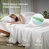 Bedsure Queen Sheet Set, Cooling Sheets for Queen Size Bed Set, Rayon Derived from Bamboo, Breathable & Soft, Deep Pocket Up to 16 Inches, Hotel Luxury Silky Bedding for Hot Sleepers, White