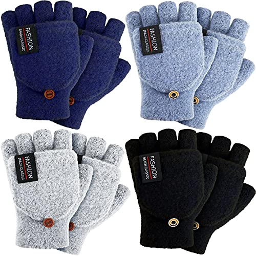 La mejor comparación de Guantes y manoplas para Hombre los preferidos por los clientes. 47 SATINIOR - 4 pares de guantes de invierno sin dedos con funda para mujeres y hombres, guantes convertibles de punto, guantes elásticos cálidos, Negro, gris claro, azul claro,...
