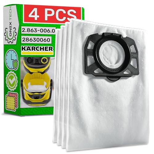 4 Piezas Bolsas Aspiradora de Microfibra con Código Original 2.863-006.0 28630060 para Karcher WD 4-6 KWD 4-6 MV 4-6 SE 5 SE 6 - ONIX TECH