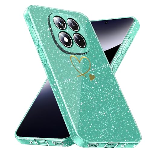 Funda Compatible con Xiaomi Redmi Note 14 Pro 5G/ Redmi Note 14 Pro Plus 5G/ Poco X7 5G (No para 4G), Anti-caída y Antihuellas Carcasa, Suave y Purpurina Caso - Verde