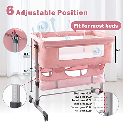 Ihoming Baby Bassinet Bedside Sleeper, Baby Bed Side Crib With Storage Basket, Easy Folding Bassinets, Adjustable Baby Bed For Infant Newborn, Pink #TOP6