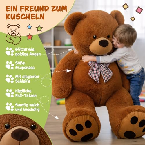 Monzana® Teddybär L - XXXL 50-175cm Weiches Fell Schleife Tatzendruck Geschenk Plüschtier Kuscheltier Stofftier Riesen Teddy Bär
