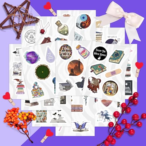 Image of 100Pcs Fantasy Book Stickers for Water Bottle and Laptop - Fantasy Book Party Favors & Decorations, Waterproof Vinyl Decals, Gifts for Women & Men