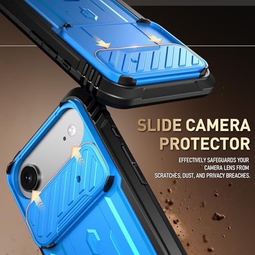 Image of Poetic for iPhone Air Case with Camera Control Capture Button, [Slide Camera Cover] [Built-in Stand] [Built-in Screen Protector] Full-Body Rugged Phone Case for iPhone 17 Air 6.5 inch, Light Blue