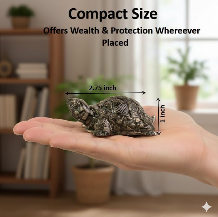Image of Pack of 2 Natural Certified Pyrite Tortoise (Kachhua) 2.7x1 Inch | Pyrite Stone Turtle for Good Luck & Wealth | Vastu Feng Shui Decor for Home Office Living Room | Housewarming Gift