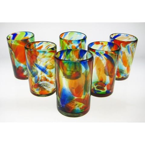 Mexican Glass Confetti Swirl Tumblers 16 Oz Set of 6 Cover