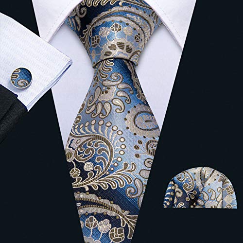 Image of Barry.Wang Paisley Tie Fashion Set Hanky Cufflinks Neckties for Men Woven Silk