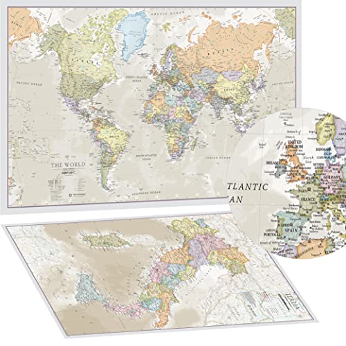 Maps International - Mappa del mondo + Offerta Gratuita una Mappa Italia - stile classico - Laminato