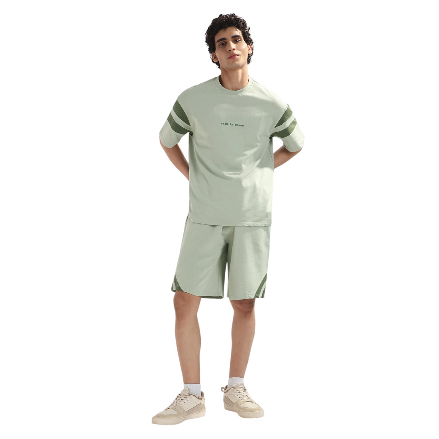 Men Striped Co-ord Set(1M-LWCS-R0206-SG5_Sage Green_XL)