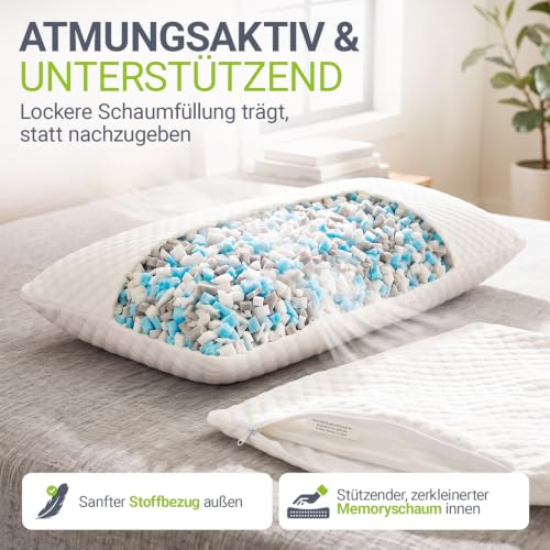 Juskys Kopfkissen 2er Set 40x80 cm mit Memoryschaum, ergonomisch, Weiß – Bild 4