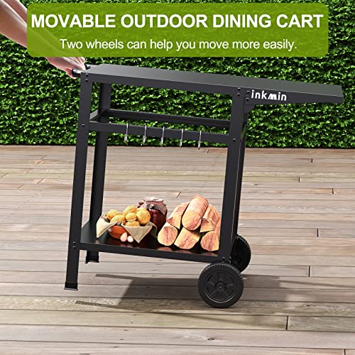 Inkmin Outdoor Dining Cart DoubleShelf Movable Table Stainless Steel