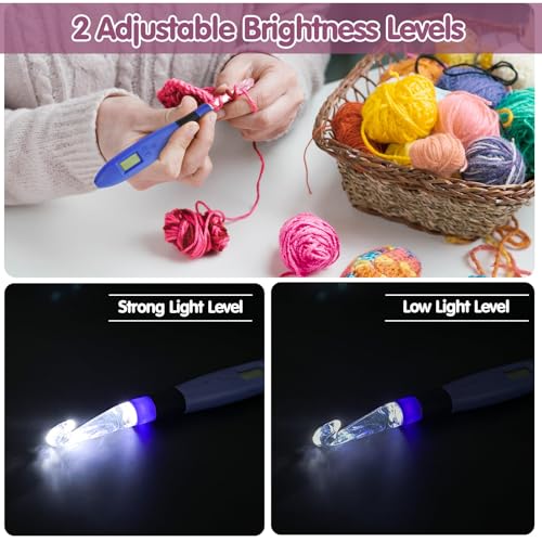 Image of Light up Crochet Hook Set with Stitch Counter Crochet Kit with 18 Different Size Interchangeable Crochet Needle,Ergonomic with 2 Levels Led and Digital Stitch Counter for Crocheting and Knitting