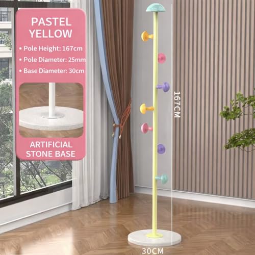 Image of HomeCloud Heavy-Duty Steel Coat Hanging Stand for Home & Boutiques-Freestanding Clothes Hanger Rack for Coats, Jackets, Hats, Bags & Daily Garments (Yellow)