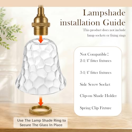 Image of Teenyyou 6 Pcs Clear Hammered Bell Shaped Glass Lamp Shade Replacement | Globe Ceiling Fan Light Cover with 1-5 /8'' (42mm) Fitter for Chandelier Wall Sconce Pendant Light Bathroom Vanity Fixture