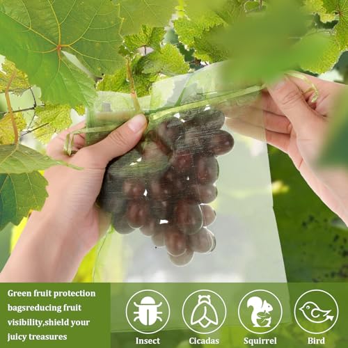 Image of Hopttreely 100pcs Sheer Organza Bags, 6x9 inch Olive Green Large Mesh Jewelry Pouches Christmas Drawstring Gift Bag, Fruit Protection Bags