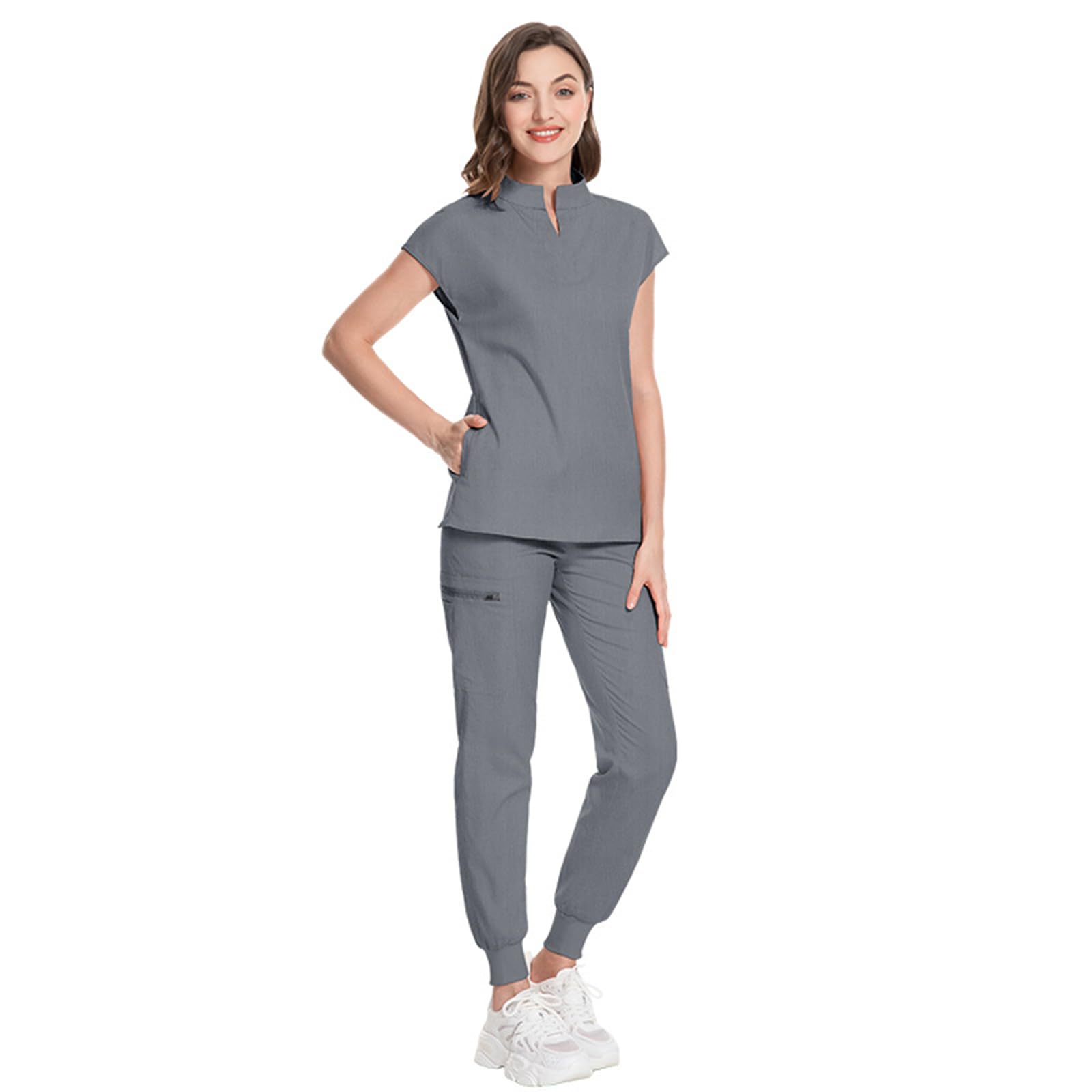 Moda Uniforme Infermieri, Uniforme Sanitaria Donna Colletto Rialzato Abbigliamento Medico Scollo a V Adatto per Infermieri, Dentisti