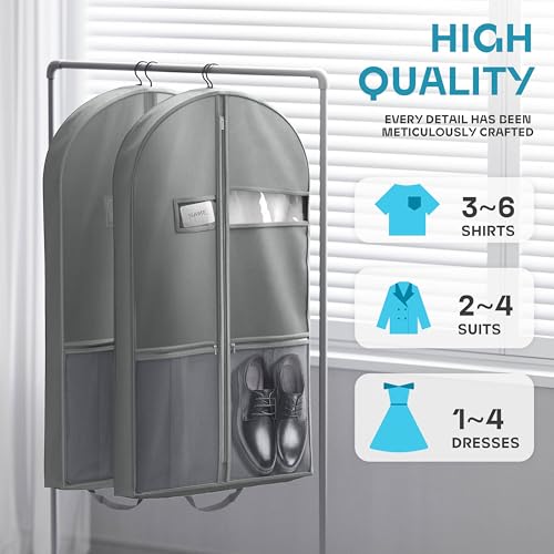 Image of Lazebox 43 inch Travel Garment Bag with Accessories Zipper Pocket, Heavy Duty Suit Bag for Suits, Tuxedos, Dresses, Coats, Grey, 1 pack