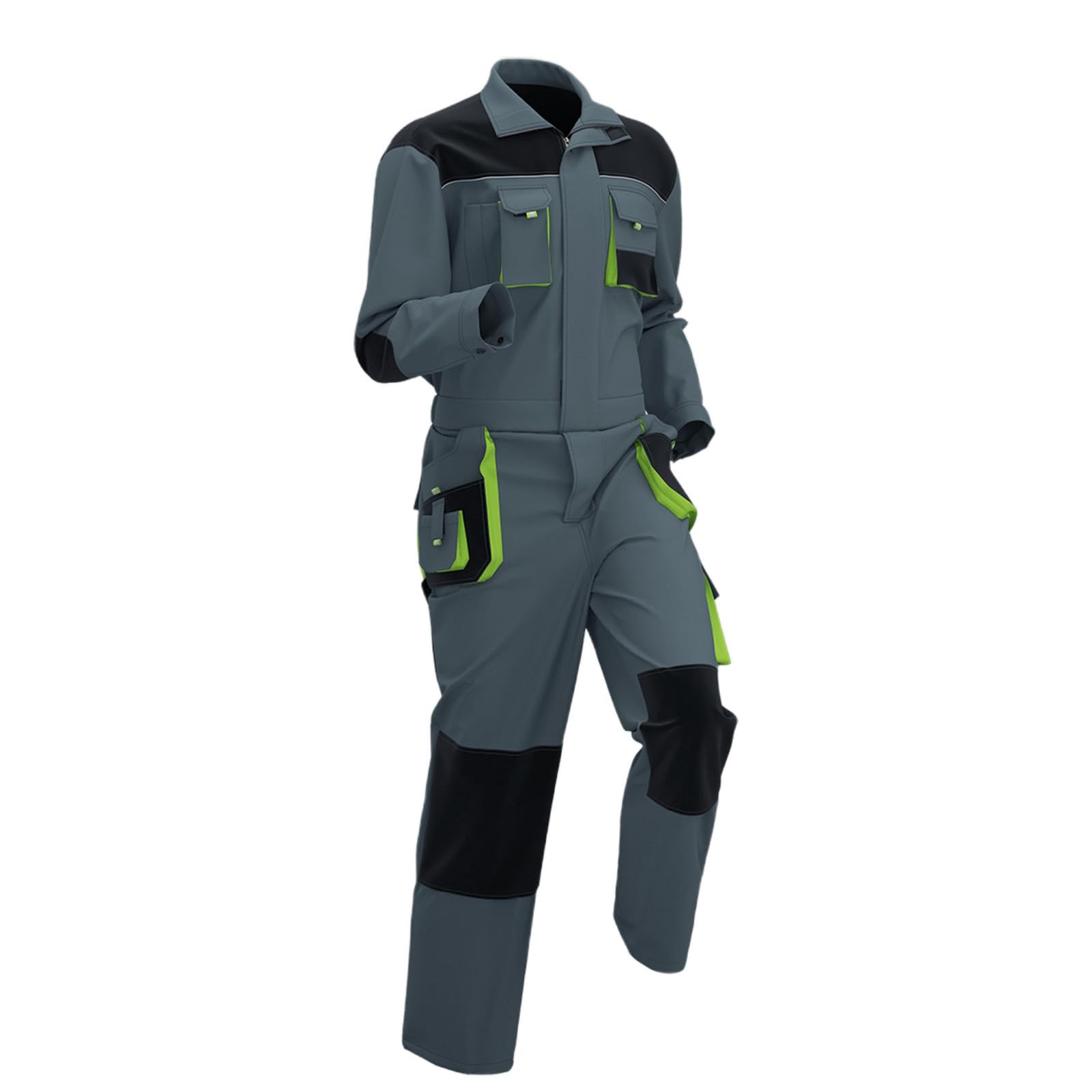 Tuta da lavoro da uomo, oversize, con chiusura lampo, in cotone, a maniche lunghe, patchwork, traspirante, ripstop, abbigliamento da lavoro estivo