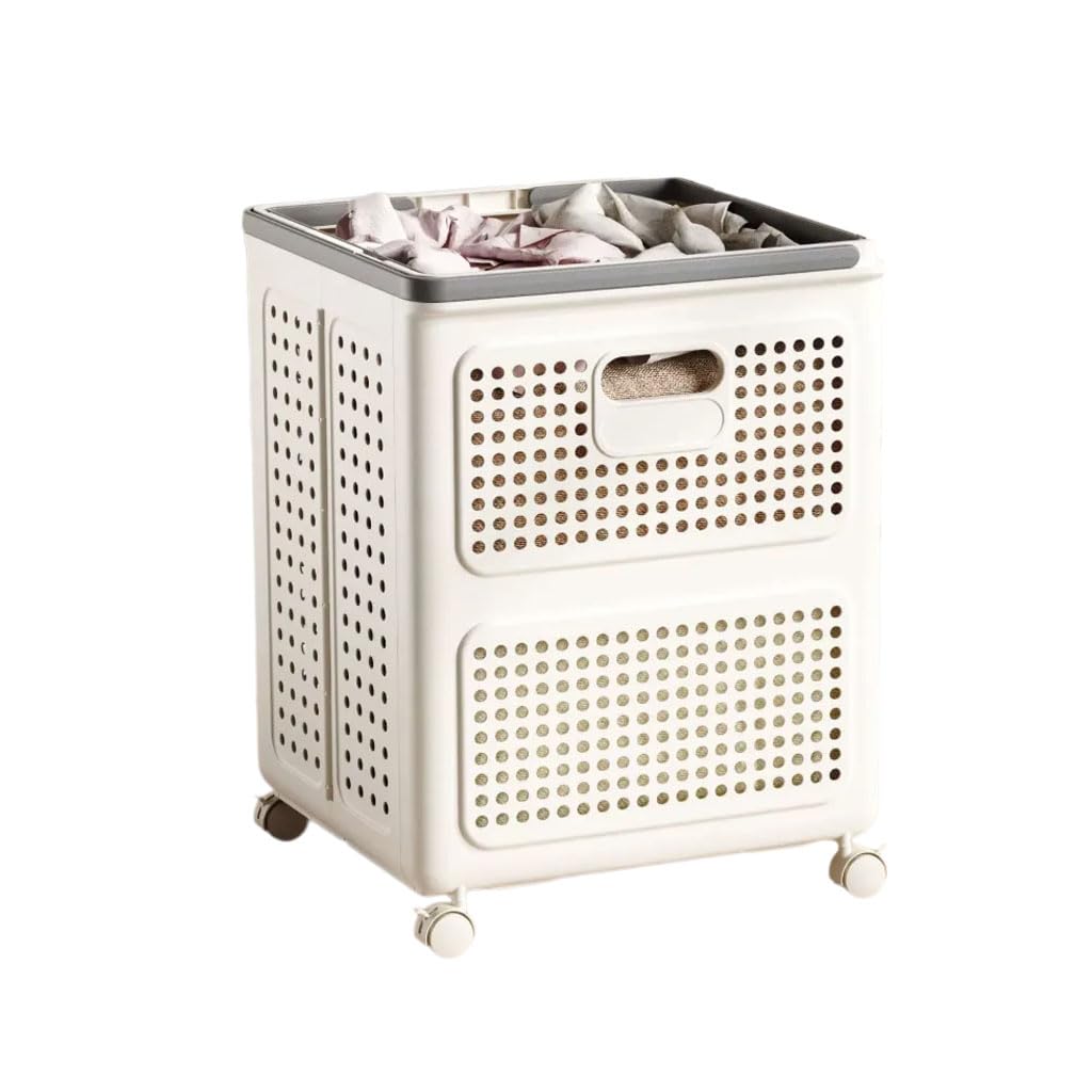 HRGKLMN Laundry basket, foldable with wheels and carrying handle, large-capacity washing basket for bathroom and laundry room, stackable laundry hamper for clothing household,Grey,L
