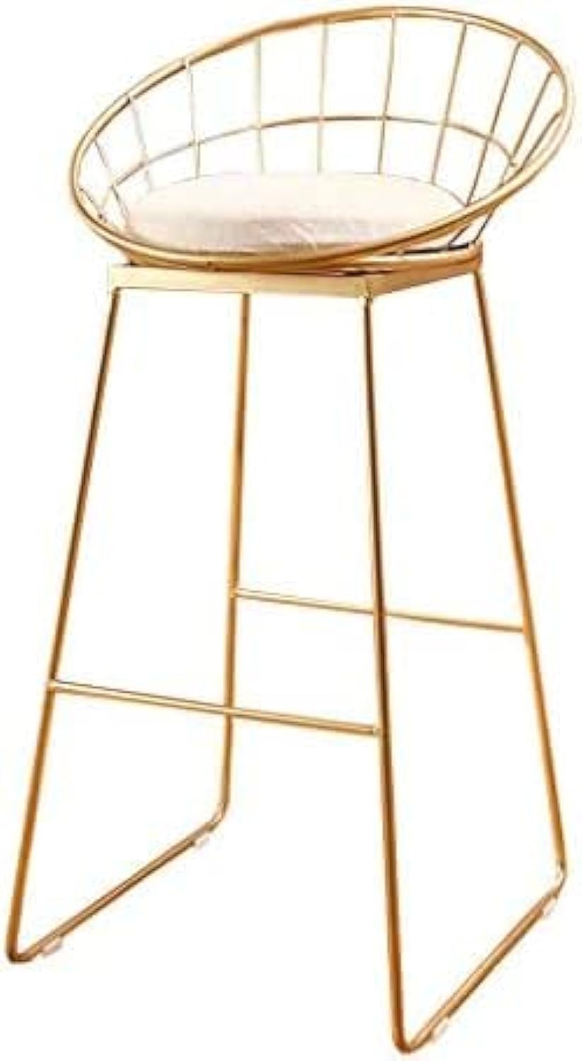 Wambas Poppins Modern Bench Height Stools - Round Seat, Black/Gold Metal Legs, Padded Backrest