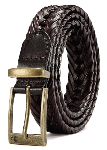 Image of CHAOREN Leather Braided Belts for Men - 1 1 /8 inch Mens Casual Woven Leather Belt for Dress Pant