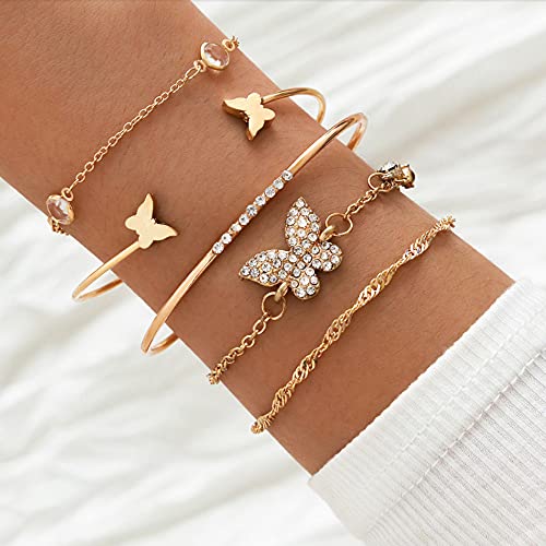 Fuqimanman2020 Bohemian 5pcs Butterfly Crystal Bangle Set Butterfly Open Bracelet for Women3