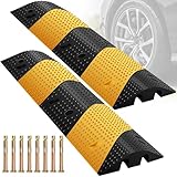 Speed Bumps for Road, 2 Pack 39.3' Rubber Speed Bumps, 2 Channel Total 78.7'' Long Speed Bump Rated 66000 LBS Load Capacity, 8 Bolt Spikes Anchors Speed Humps for Asphalt, Driveway, Gravel, Concrete